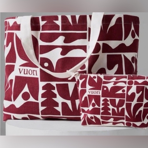Vuori Red and White Graphic Tote and Pouch - Picture 2 of 2